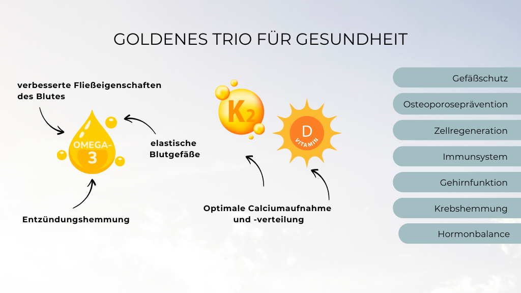 Goldenes Trio für die Gesundheit: Omega-3 Fettsäuren, Vitamin K2 und D3